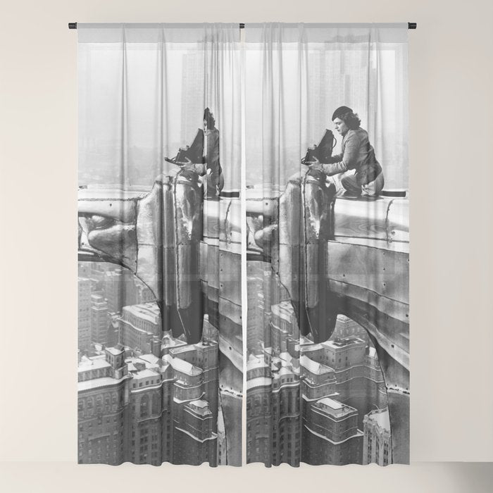 1930 Margaret Bourke-White atop of the world New York City skyline black and white photograph Window Curtain