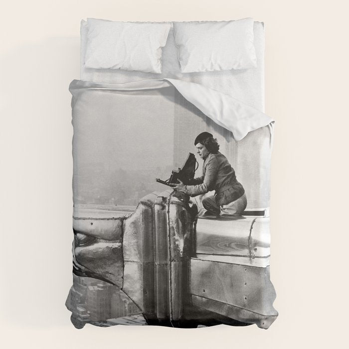 1930 Margaret Bourke-White atop of the world New York City skyline black and white photograph Duvet Cover