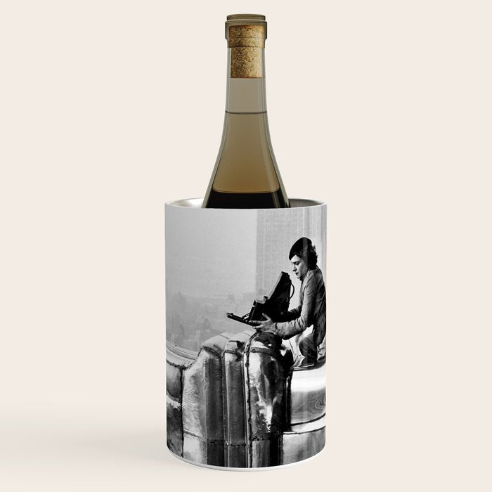 1930 Margaret Bourke-White atop of the world New York City skyline black and white photograph Wine Chiller