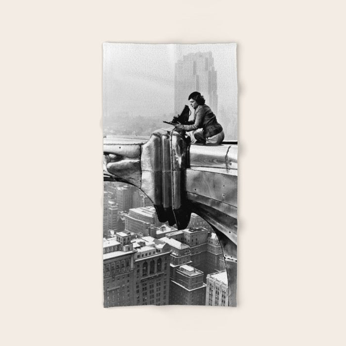 1930 Margaret Bourke-White atop of the world New York City skyline black and white photograph Bath Towel