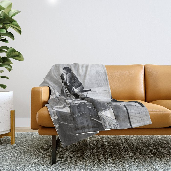 1930 Margaret Bourke-White atop of the world New York City skyline black and white photograph Throw Blanket