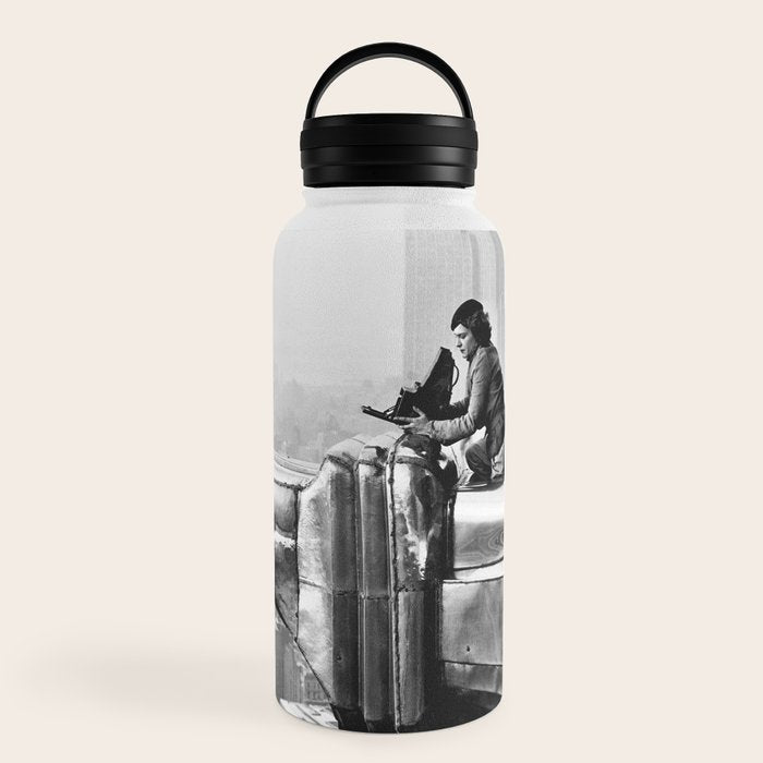 1930 Margaret Bourke-White atop of the world New York City skyline black and white photograph Water Bottle