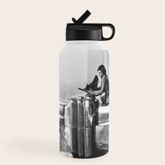 1930 Margaret Bourke-White atop of the world New York City skyline black and white photograph Water Bottle