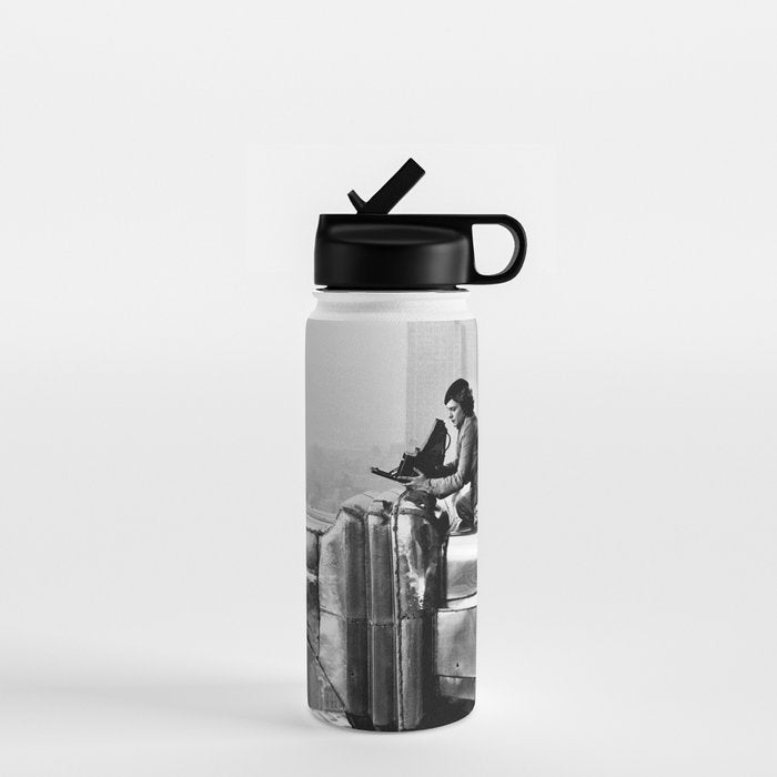 1930 Margaret Bourke-White atop of the world New York City skyline black and white photograph Water Bottle