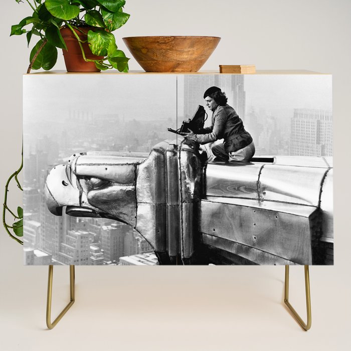 1930 Margaret Bourke-White atop of the world New York City skyline black and white photograph Credenza