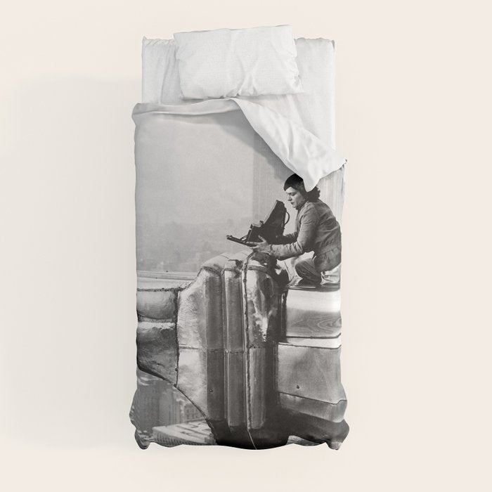 1930 Margaret Bourke-White atop of the world New York City skyline black and white photograph Duvet Cover