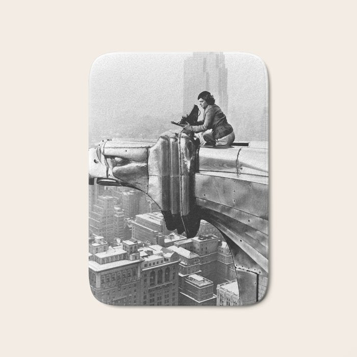1930 Margaret Bourke-White atop of the world New York City skyline black and white photograph Bath Mat