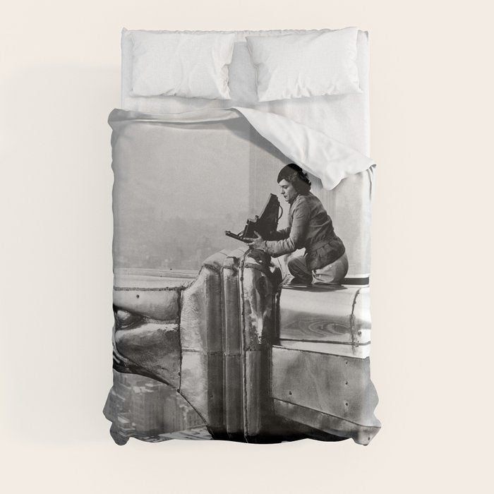 1930 Margaret Bourke-White atop of the world New York City skyline black and white photograph Duvet Cover