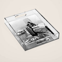 1930 Margaret Bourke-White atop of the world New York City skyline black and white photograph Acrylic Tray