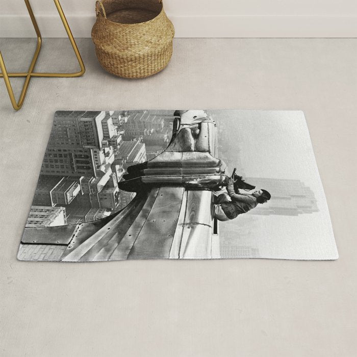 1930 Margaret Bourke-White atop of the world New York City skyline black and white photograph Rug