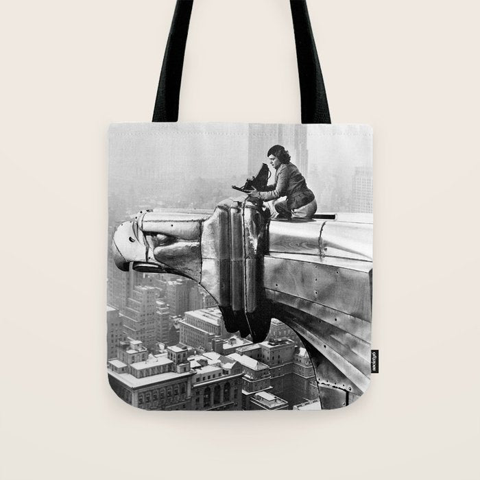 1930 Margaret Bourke-White atop of the world New York City skyline black and white photograph Tote Bag