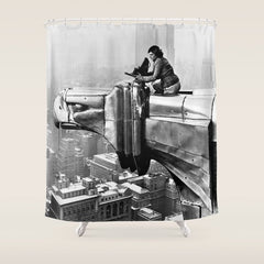 1930 Margaret Bourke-White atop of the world New York City skyline black and white photograph Shower Curtain