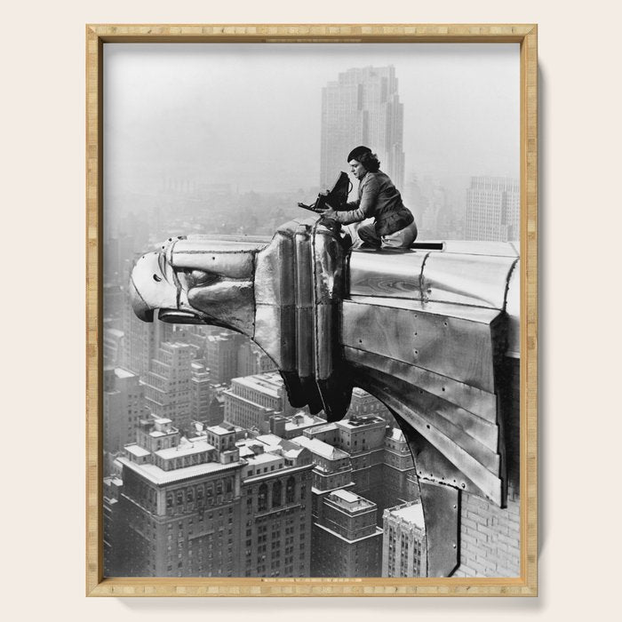 1930 Margaret Bourke-White atop of the world New York City skyline black and white photograph Serving Tray