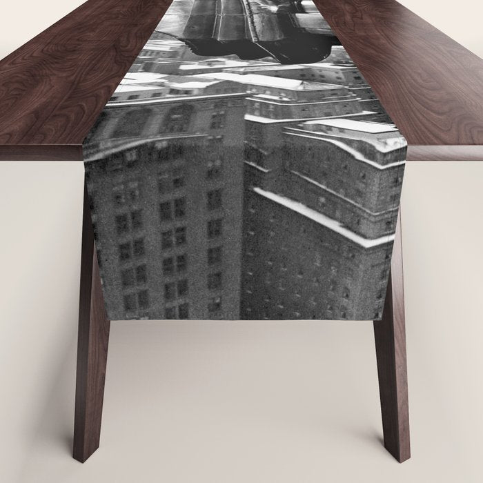 1930 Margaret Bourke-White atop of the world New York City skyline black and white photograph Table Runner
