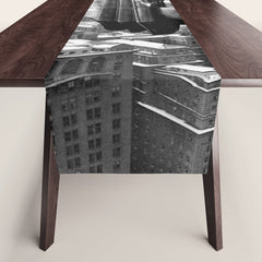 1930 Margaret Bourke-White atop of the world New York City skyline black and white photograph Table Runner