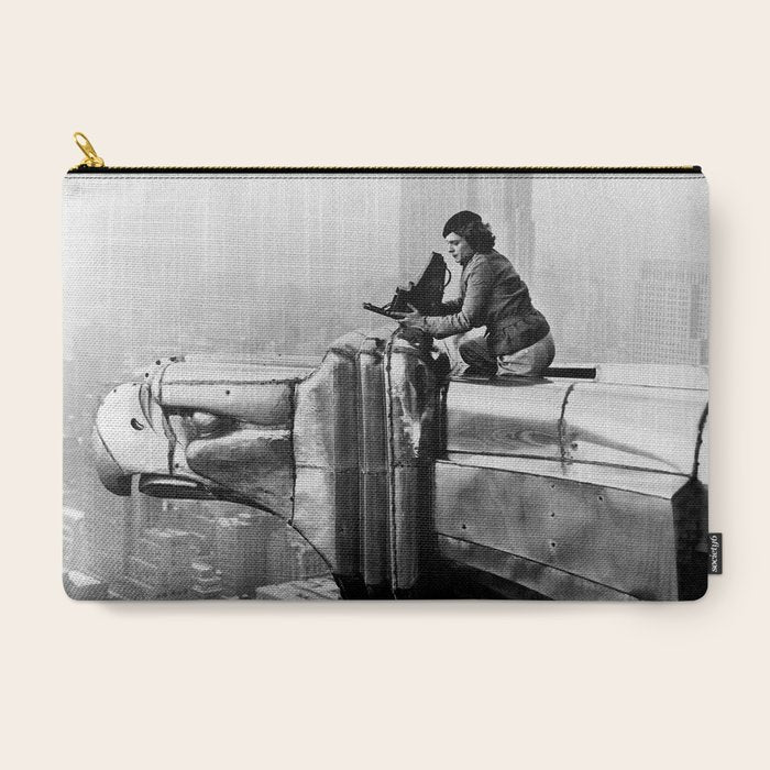 1930 Margaret Bourke-White atop of the world New York City skyline black and white photograph Carry All Pouch