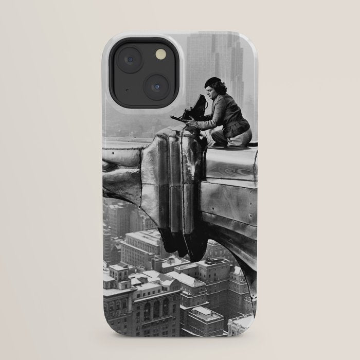 1930 Margaret Bourke-White atop of the world New York City skyline black and white photograph iPhone Case