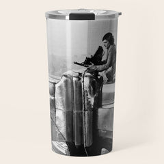 1930 Margaret Bourke-White atop of the world New York City skyline black and white photograph Travel Mug