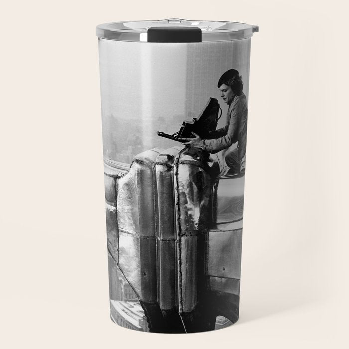 1930 Margaret Bourke-White atop of the world New York City skyline black and white photograph Travel Mug