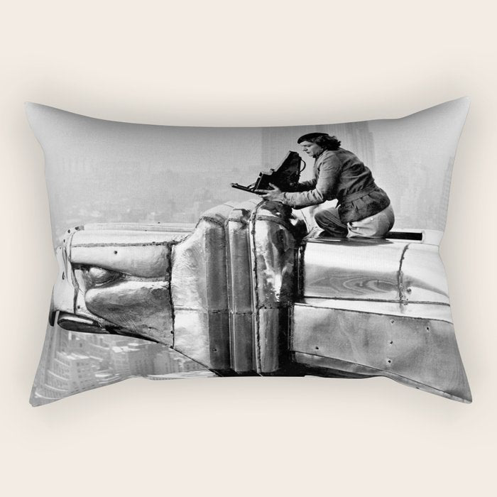 1930 Margaret Bourke-White atop of the world New York City skyline black and white photograph Rectangular Pillow