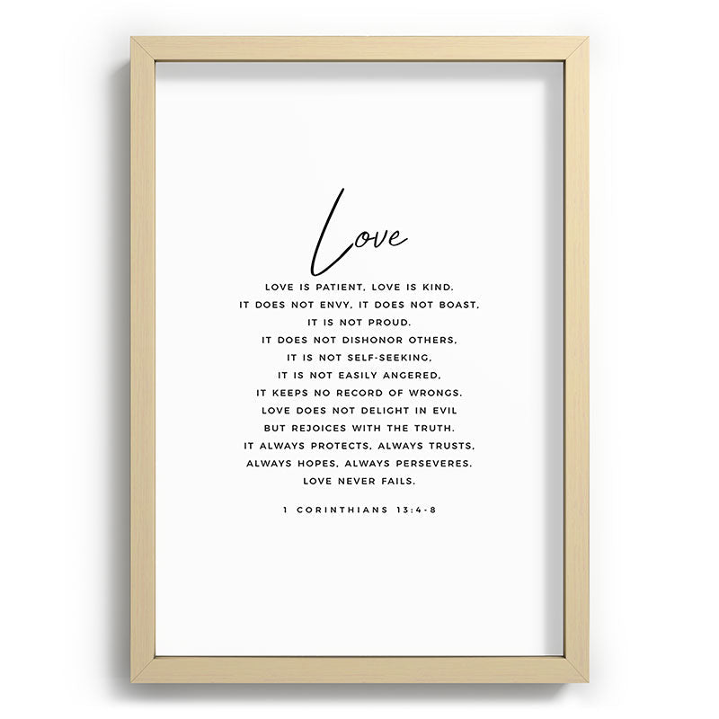 1 Corinthians 13 Love Is Patient Love Is Kind Love Never Fails Bible Verse Print Scripture Christian Framed Art Print