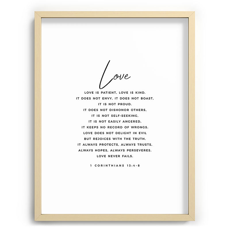 1 Corinthians 13 Love Is Patient Love Is Kind Love Never Fails Bible Verse Print Scripture Christian Framed Art Print