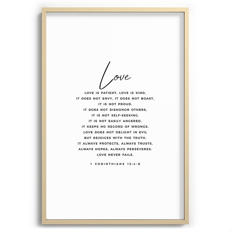 1 Corinthians 13 Love Is Patient Love Is Kind Love Never Fails Bible Verse Print Scripture Christian Framed Art Print