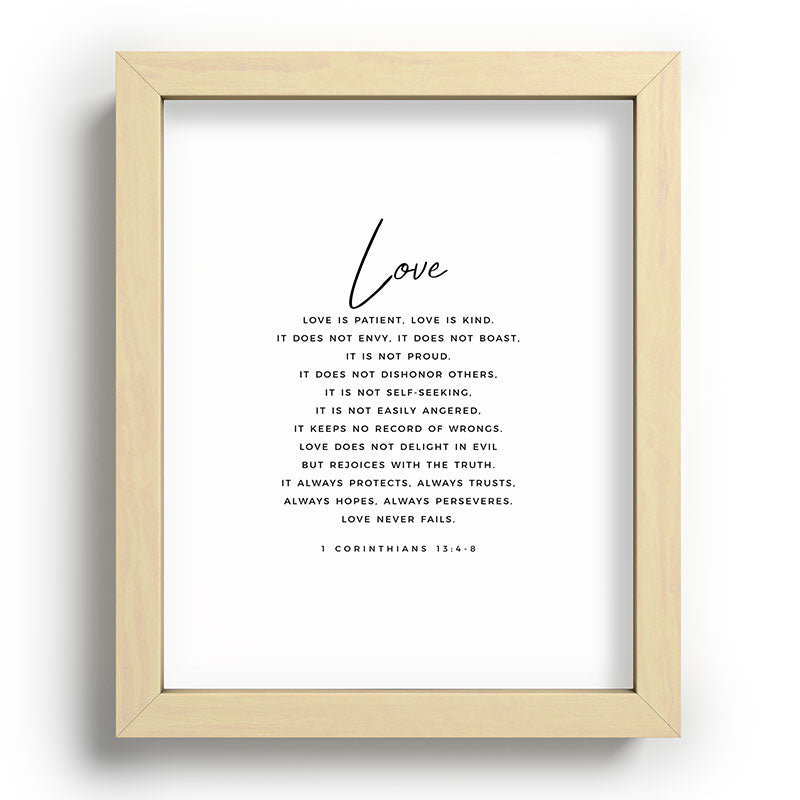 1 Corinthians 13 Love Is Patient Love Is Kind Love Never Fails Bible Verse Print Scripture Christian Framed Art Print