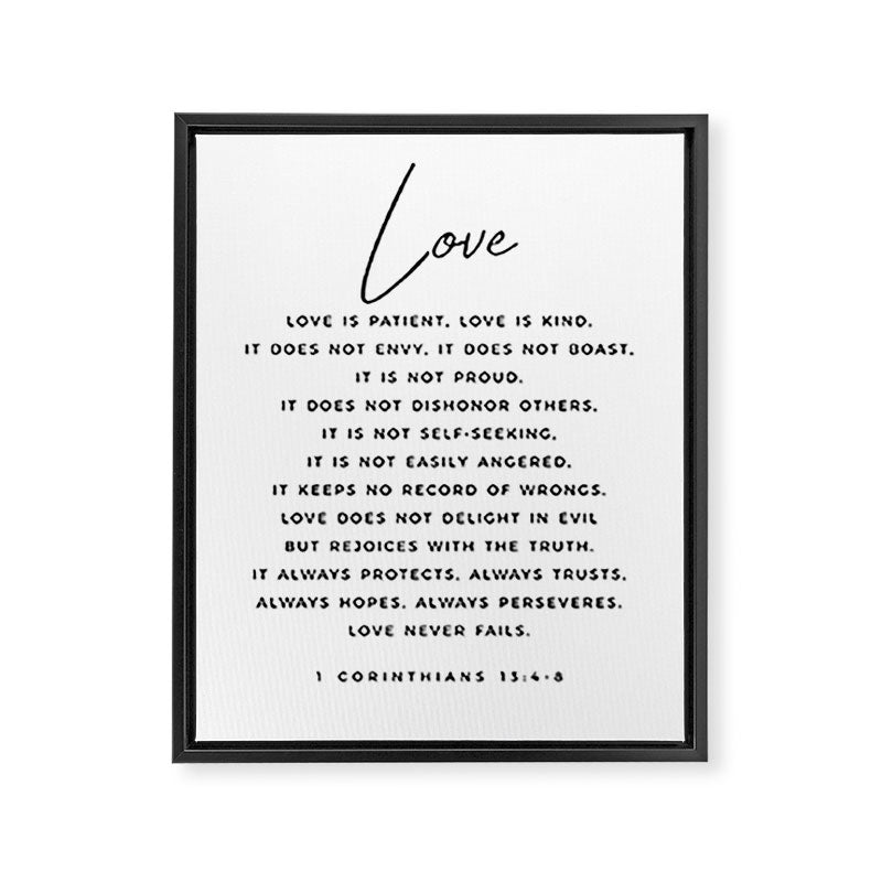 1 Corinthians 13 Love Is Patient Love Is Kind Love Never Fails Bible Verse Print Scripture Christian Framed Canvas Print