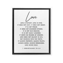1 Corinthians 13 Love Is Patient Love Is Kind Love Never Fails Bible Verse Print Scripture Christian Framed Canvas Print
