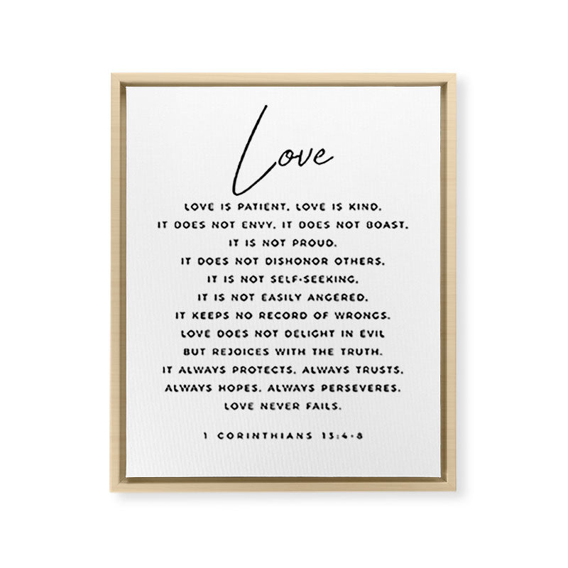 1 Corinthians 13 Love Is Patient Love Is Kind Love Never Fails Bible Verse Print Scripture Christian Framed Canvas Print