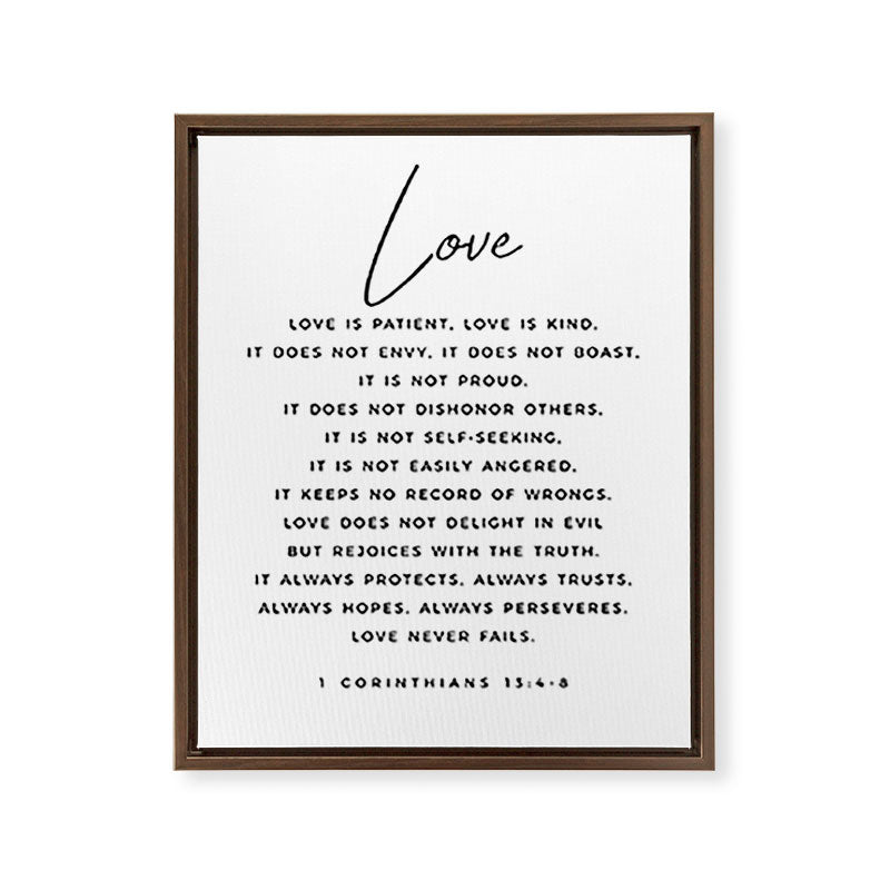 1 Corinthians 13 Love Is Patient Love Is Kind Love Never Fails Bible Verse Print Scripture Christian Framed Canvas Print