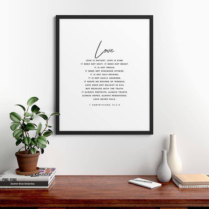 1 Corinthians 13 Love Is Patient Love Is Kind Love Never Fails Bible Verse Print Scripture Christian Framed Art Print