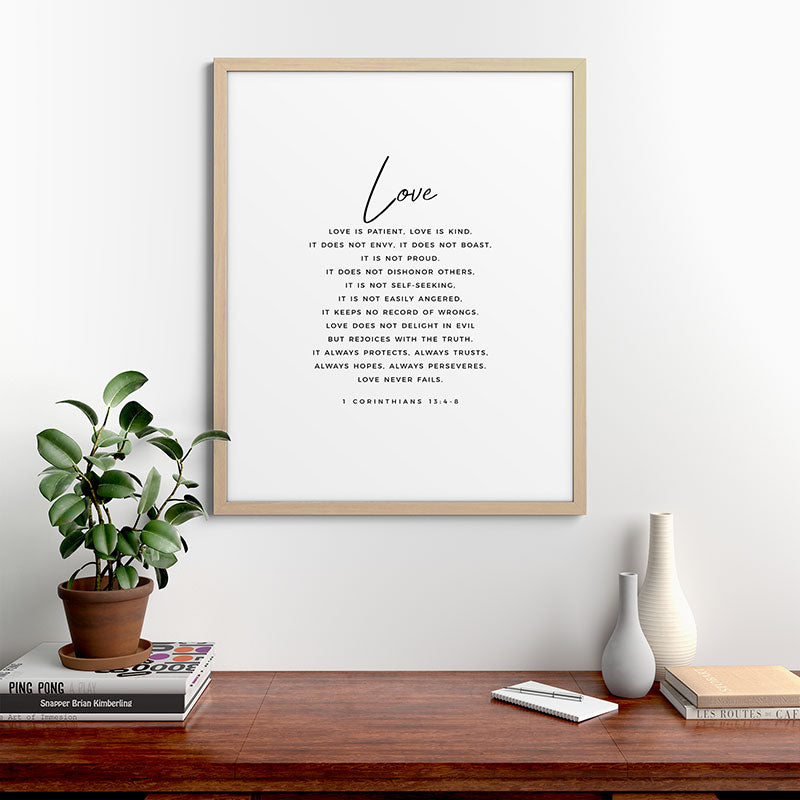 1 Corinthians 13 Love Is Patient Love Is Kind Love Never Fails Bible Verse Print Scripture Christian Framed Art Print