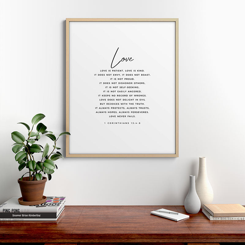 1 Corinthians 13 Love Is Patient Love Is Kind Love Never Fails Bible Verse Print Scripture Christian Framed Art Print