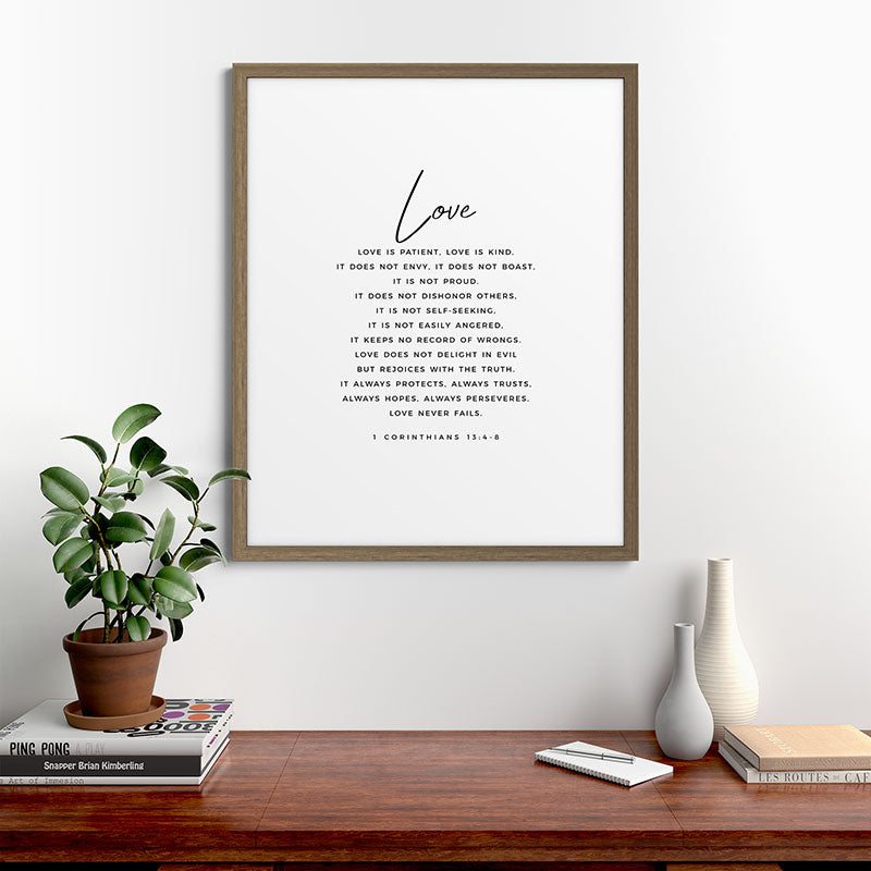 1 Corinthians 13 Love Is Patient Love Is Kind Love Never Fails Bible Verse Print Scripture Christian Framed Art Print