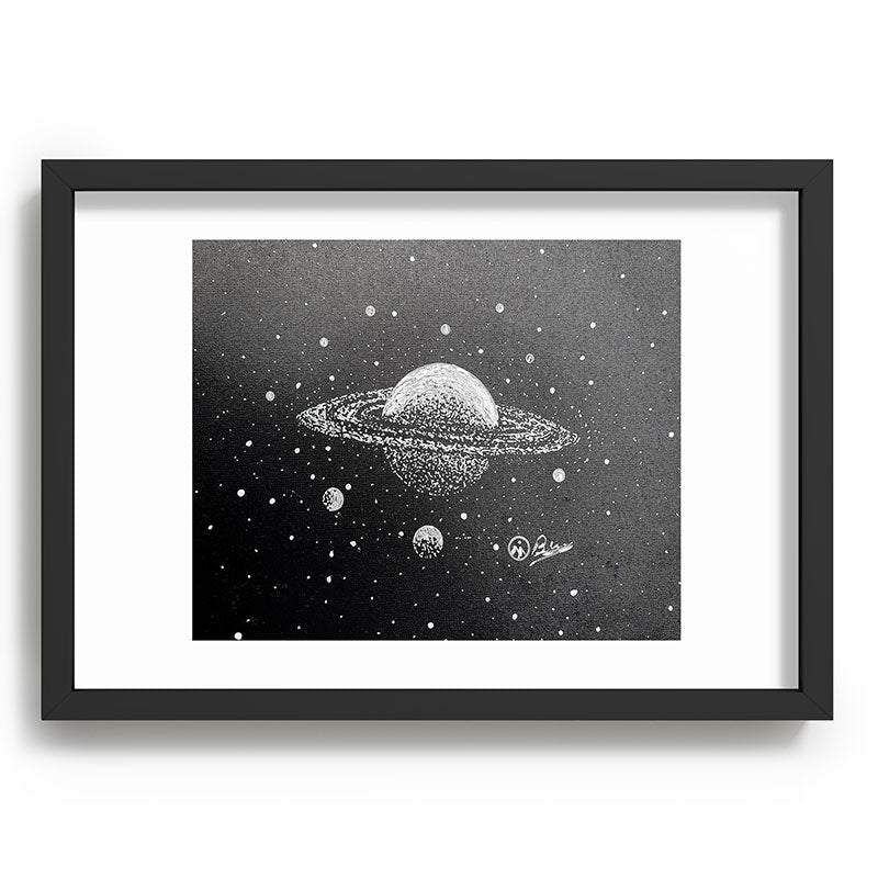 "Saturn's Moons" Outer Space Original Art, Planets, Galaxy Wall Decor Framed Art Print