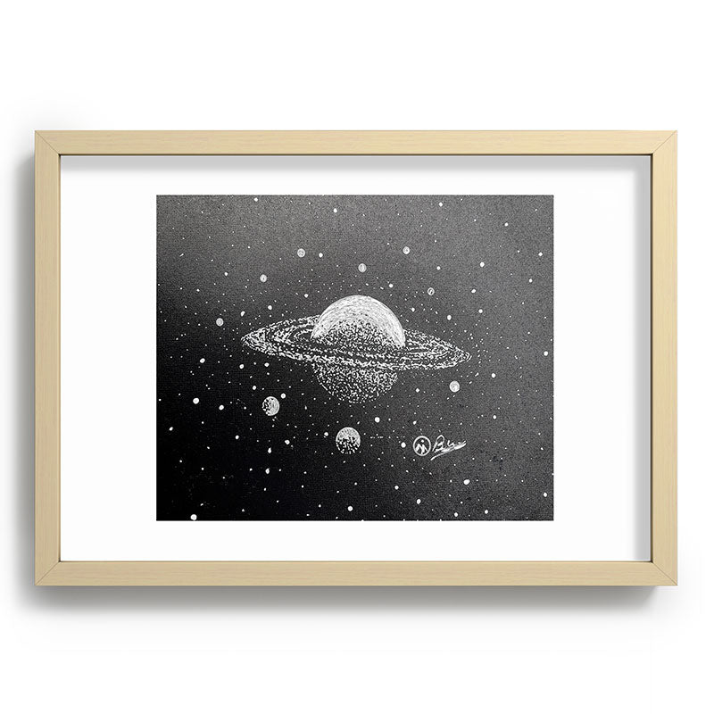 "Saturn's Moons" Outer Space Original Art, Planets, Galaxy Wall Decor Framed Art Print