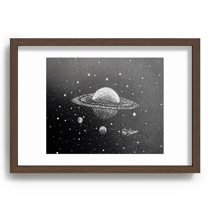 "Saturn's Moons" Outer Space Original Art, Planets, Galaxy Wall Decor Framed Art Print