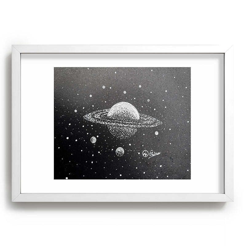 "Saturn's Moons" Outer Space Original Art, Planets, Galaxy Wall Decor Framed Art Print
