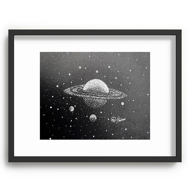 "Saturn's Moons" Outer Space Original Art, Planets, Galaxy Wall Decor Framed Art Print
