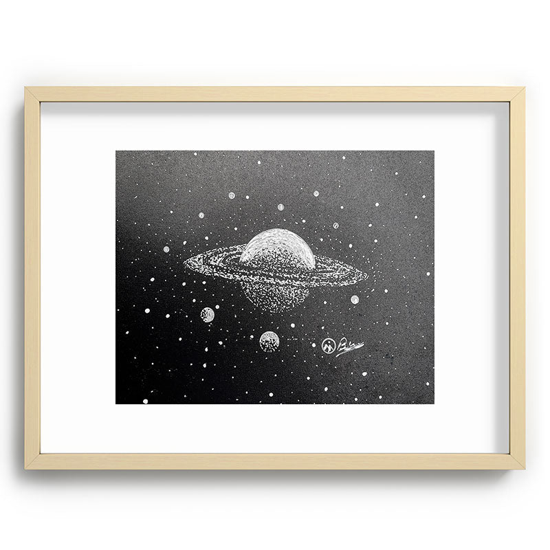 "Saturn's Moons" Outer Space Original Art, Planets, Galaxy Wall Decor Framed Art Print