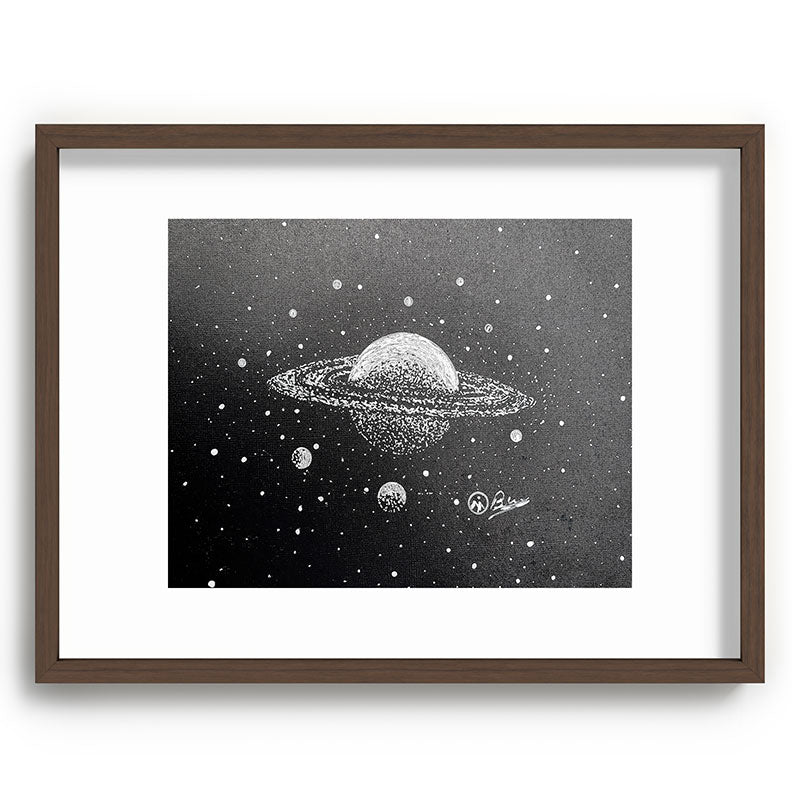 "Saturn's Moons" Outer Space Original Art, Planets, Galaxy Wall Decor Framed Art Print