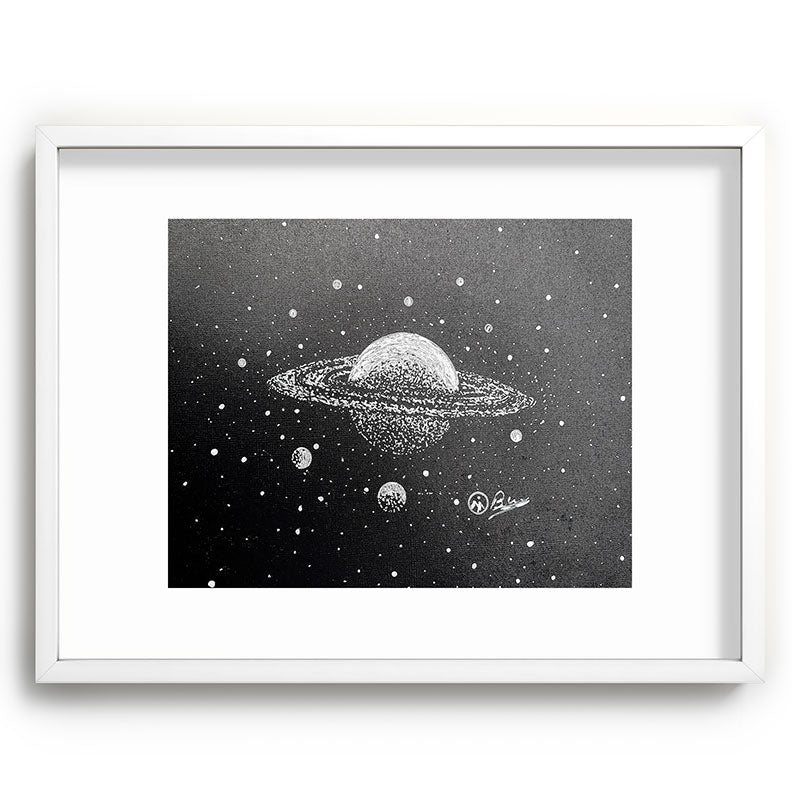 "Saturn's Moons" Outer Space Original Art, Planets, Galaxy Wall Decor Framed Art Print