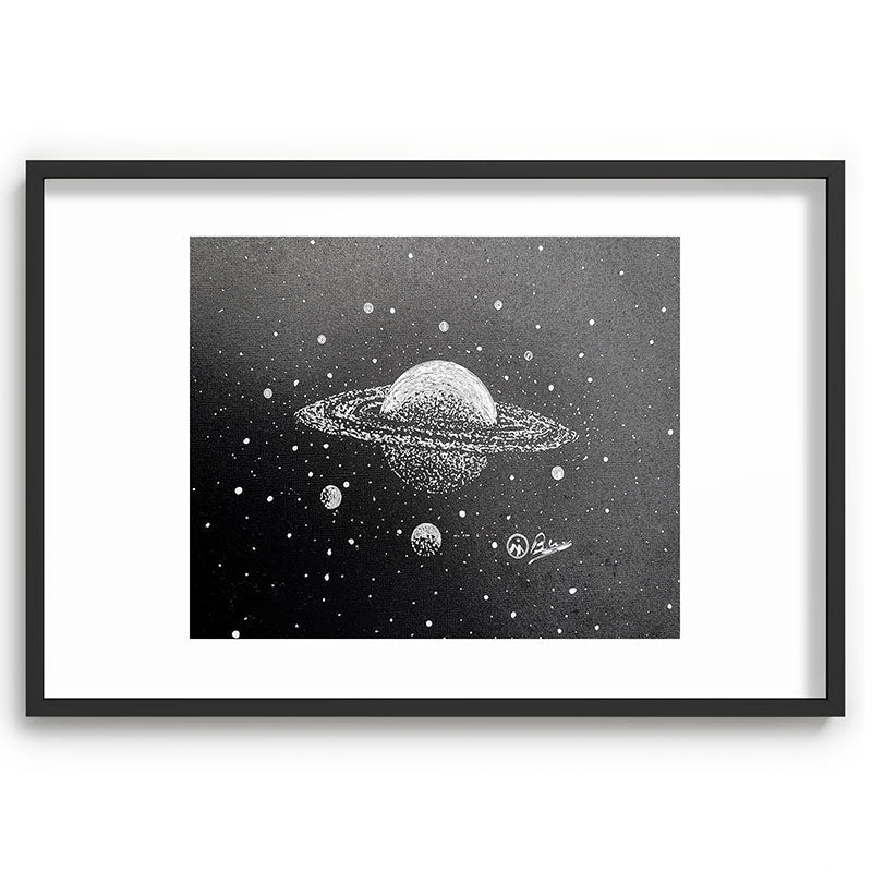 "Saturn's Moons" Outer Space Original Art, Planets, Galaxy Wall Decor Framed Art Print