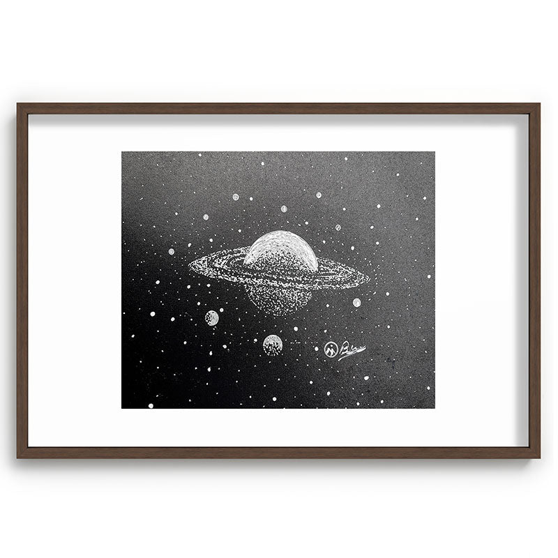 "Saturn's Moons" Outer Space Original Art, Planets, Galaxy Wall Decor Framed Art Print
