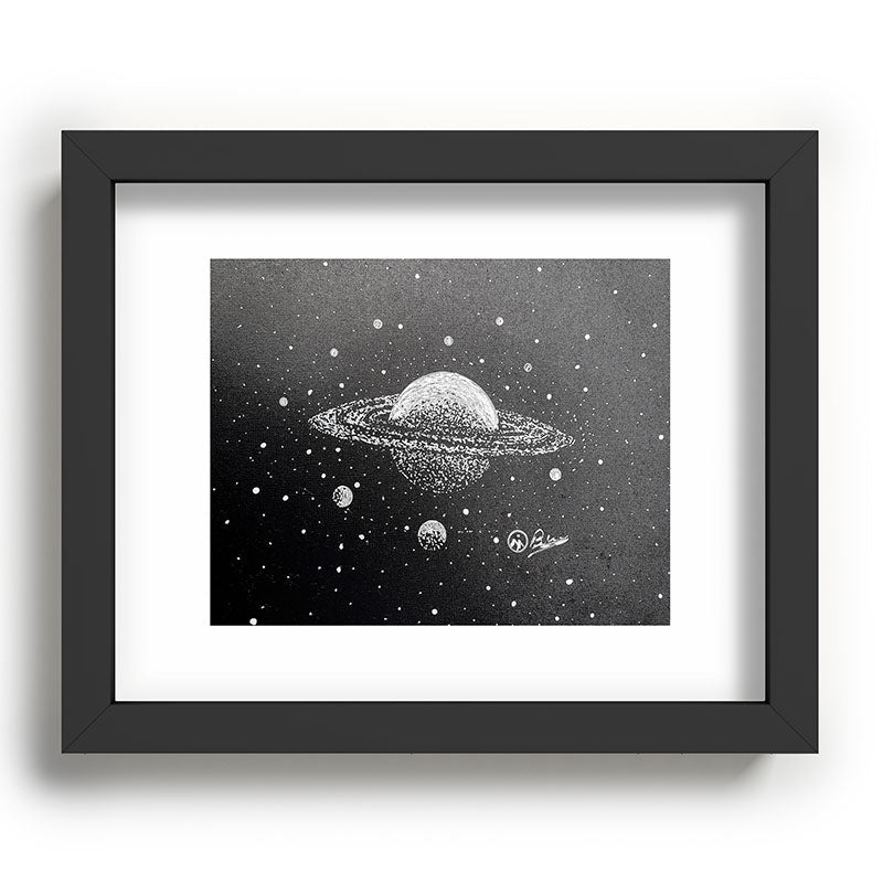 "Saturn's Moons" Outer Space Original Art, Planets, Galaxy Wall Decor Framed Art Print