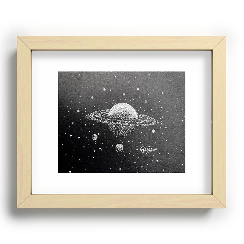 "Saturn's Moons" Outer Space Original Art, Planets, Galaxy Wall Decor Framed Art Print