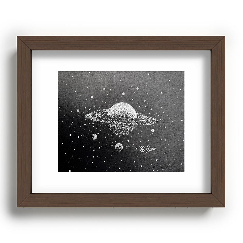"Saturn's Moons" Outer Space Original Art, Planets, Galaxy Wall Decor Framed Art Print