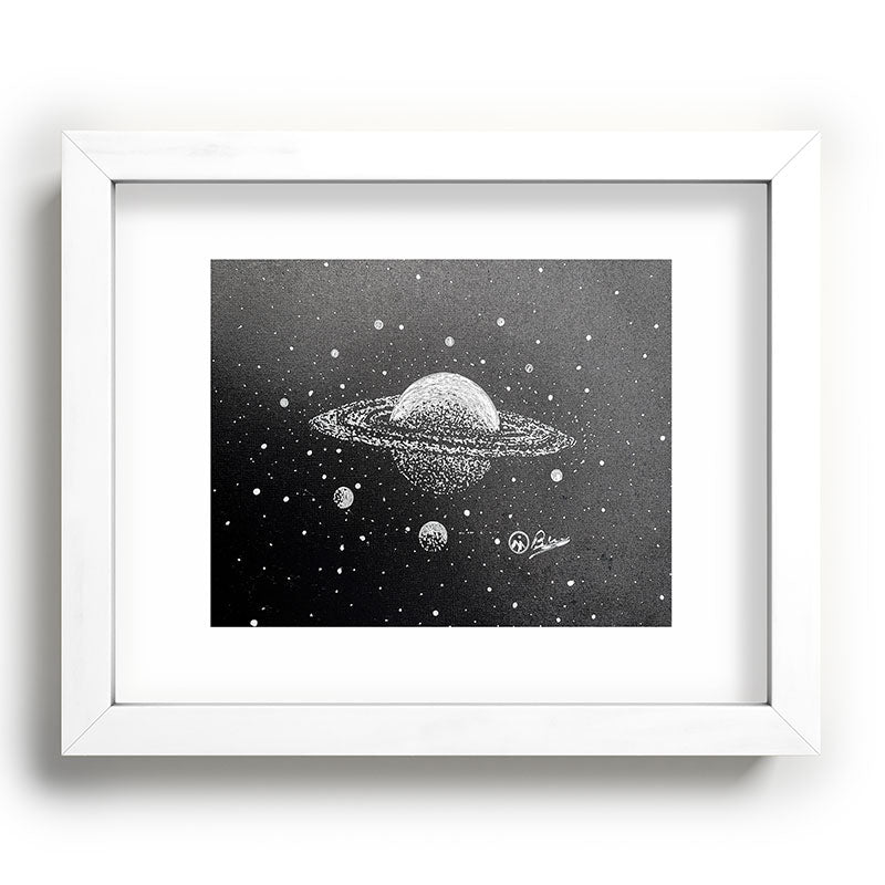 "Saturn's Moons" Outer Space Original Art, Planets, Galaxy Wall Decor Framed Art Print